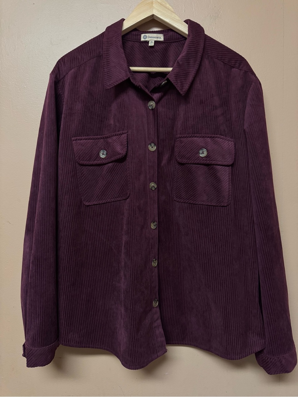 Democracy Burgundy Corduroy Button Down Shacket Large Western Boho XL
